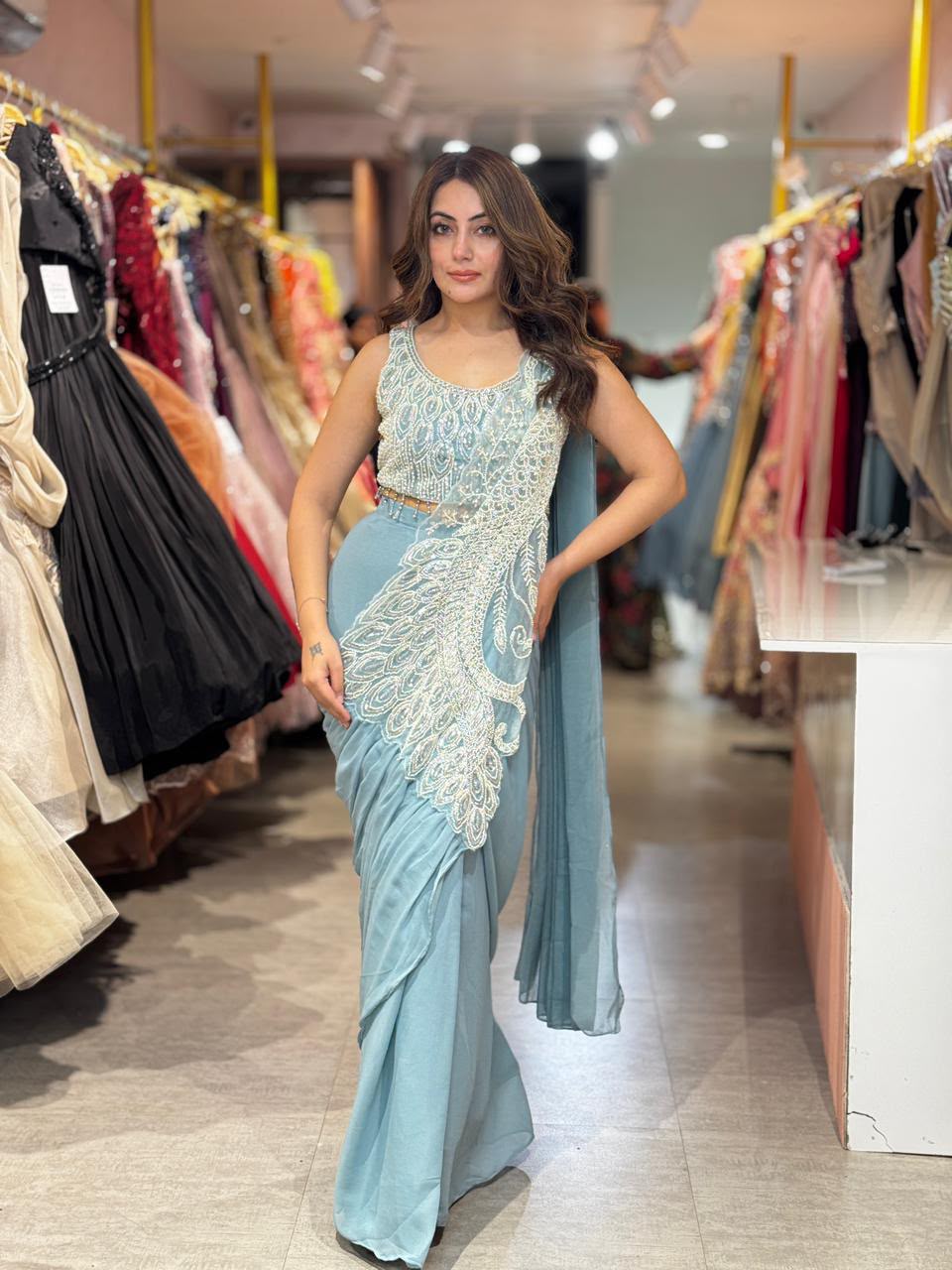 ST 1194 Sky Blue Soft Rangoli Silk Saree with Embroidery Work & Lace Work. Special Price ₹2299. Delivery 4-6 Working Days. Shop now. | Designer Sarees, Modern Digital sarees, Sarees, Bollywood Sarees, Creative Sarees, Embroidered Sarees, Ethnic Saree, Party Wear Sarees