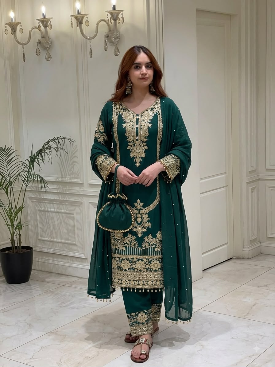 NSR 910 Green Faux Georgette Salwar Suit with Mirror Work & Embroidery Work. Get it for ₹2399. Delivery 4-6 Working Days. Shop now. | Jump Suits, Salwar suit, Casual Suits, Creative suits, Designer Suits, Palazzo Suits, Party Wear Suits, Patiala Suits, Straight Suits