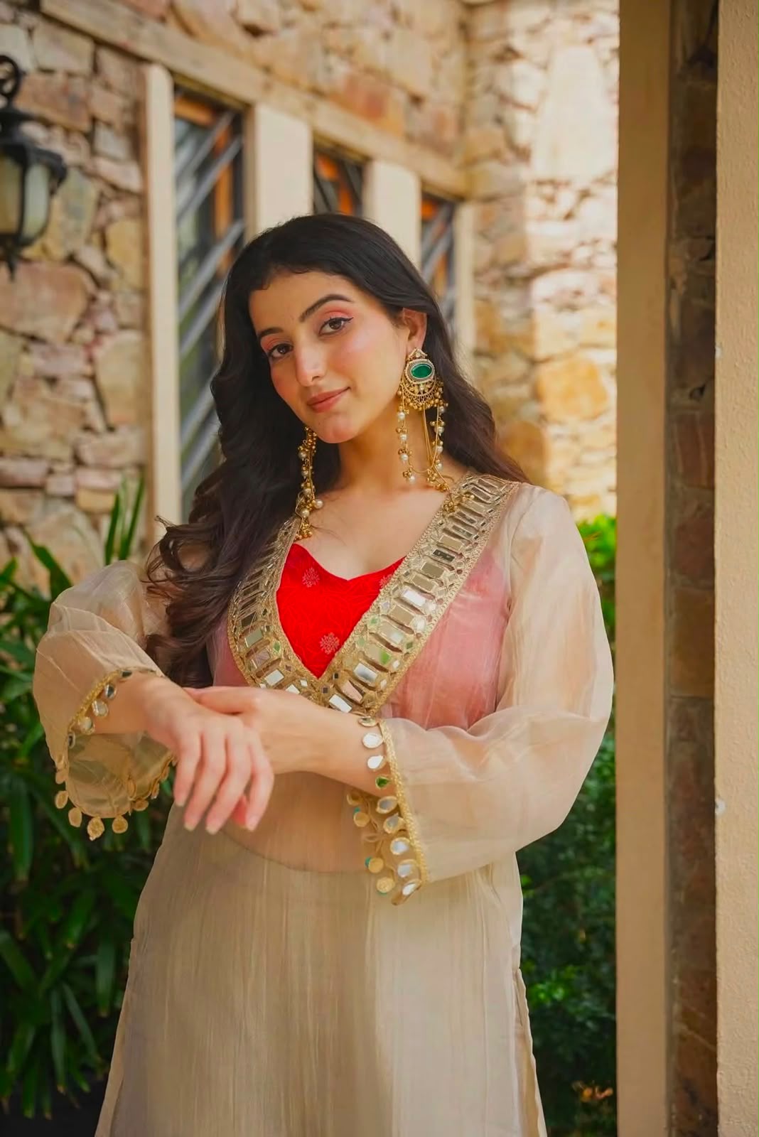 Pretty Chiku Salsa Silk Mirror Work Salwar Suit