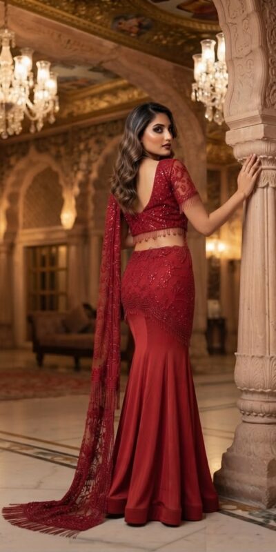 LG 2127 Red Crap Silk Saree with Sequins Work & Embroidery Work. Festive Deal ₹2799. Delivery 4-6 Working Days. Shop now. | Designer Sarees, Modern Digital sarees, Sarees, Bollywood Sarees, Creative Sarees, Embroidered Sarees, Ethnic Saree, Party Wear Sarees
