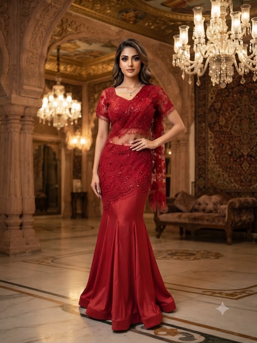 LG 2127 Red Crap Silk Saree with Sequins Work & Embroidery Work. Festive Deal ₹2799. Delivery 4-6 Working Days. Shop now. | Designer Sarees, Modern Digital sarees, Sarees, Bollywood Sarees, Creative Sarees, Embroidered Sarees, Ethnic Saree, Party Wear Sarees