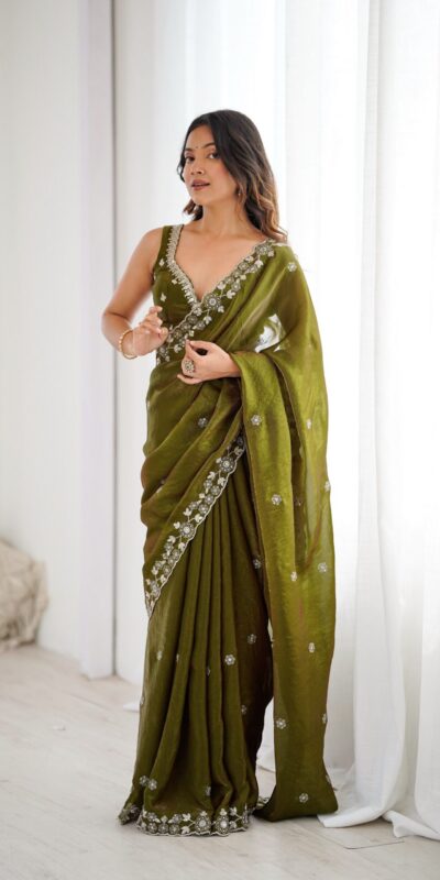 SP 61 Mehandi Color Fendy Silk Saree With Sequins Work. Wedding, Party, Festive, Events Get it for ₹2149. Delivery 4-6 Working Days. Online Best Shop now. | Designer Sarees, Modern Digital sarees, Sarees, Bollywood Sarees, Creative Sarees, Embroidered Sarees, Ethnic Saree, Party Wear Sarees