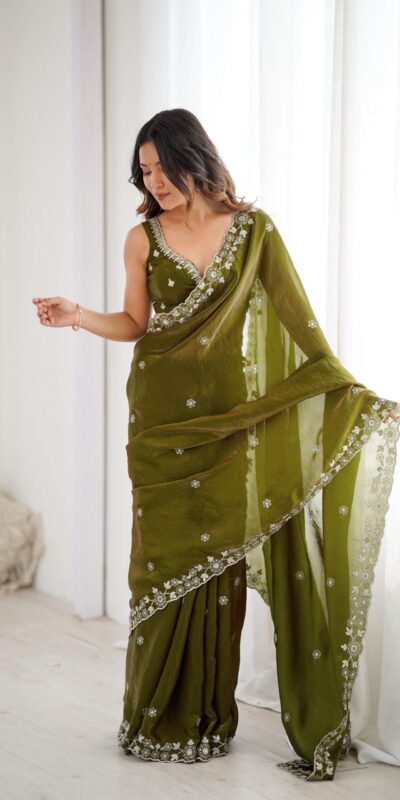 SP 61 Mehandi Color Fendy Silk Saree With Sequins Work. Wedding, Party, Festive, Events Get it for ₹2149. Delivery 4-6 Working Days. Online Best Shop now. | Designer Sarees, Modern Digital sarees, Sarees, Bollywood Sarees, Creative Sarees, Embroidered Sarees, Ethnic Saree, Party Wear Sarees