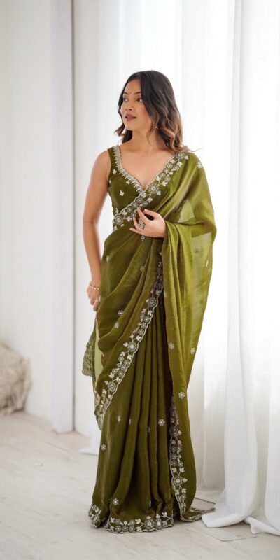 SP 61 Mehandi Color Fendy Silk Saree With Sequins Work. Wedding, Party, Festive, Events Get it for ₹2149. Delivery 4-6 Working Days. Online Best Shop now. | Designer Sarees, Modern Digital sarees, Sarees, Bollywood Sarees, Creative Sarees, Embroidered Sarees, Ethnic Saree, Party Wear Sarees