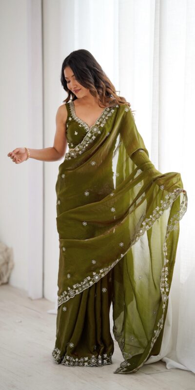 SP 61 Mehandi Color Fendy Silk Saree With Sequins Work. Wedding, Party, Festive, Events Get it for ₹2149. Delivery 4-6 Working Days. Online Best Shop now. | Designer Sarees, Modern Digital sarees, Sarees, Bollywood Sarees, Creative Sarees, Embroidered Sarees, Ethnic Saree, Party Wear Sarees