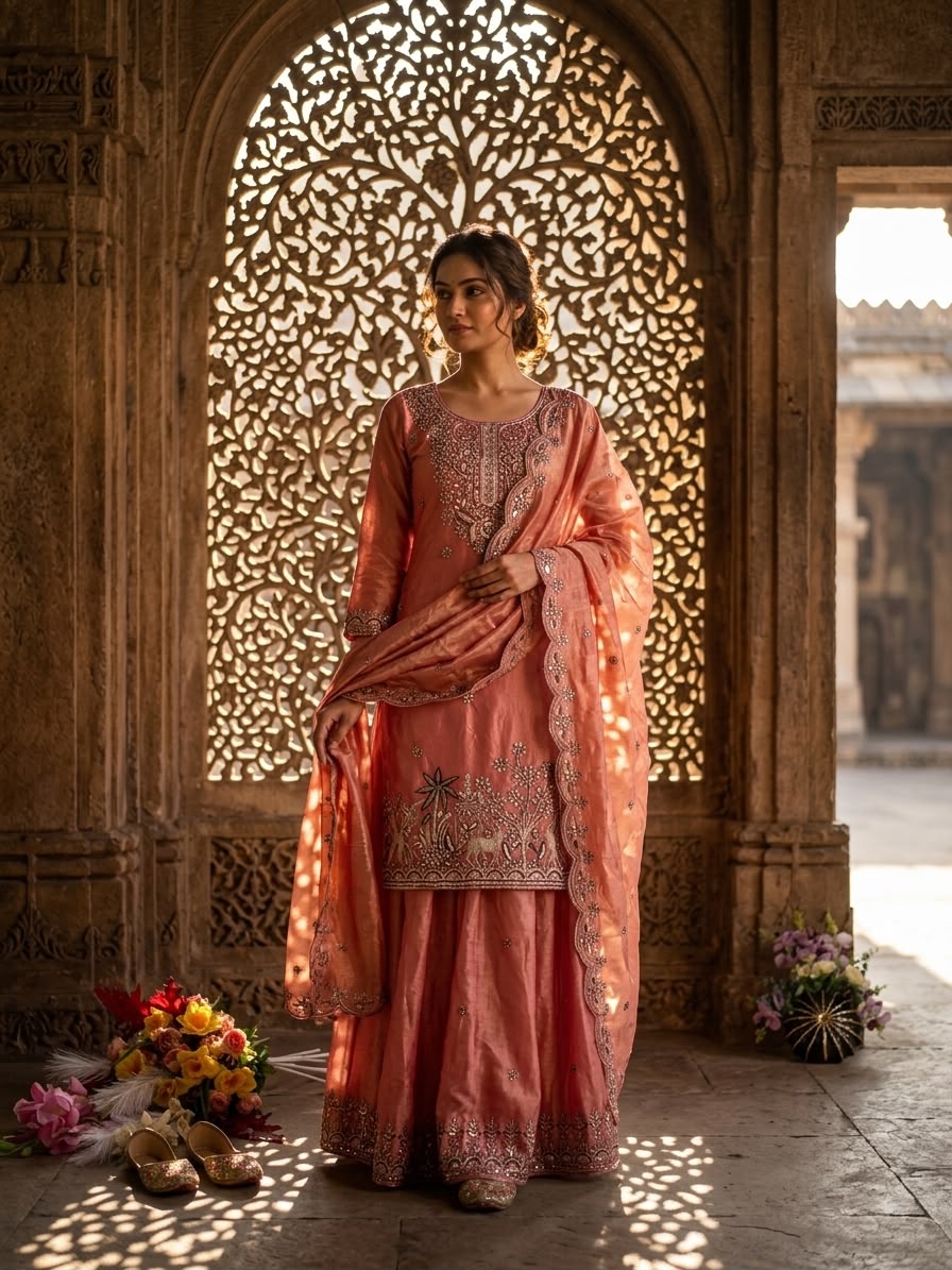 Super Peach Fendy Silk Sequins Work Salwar Suit
