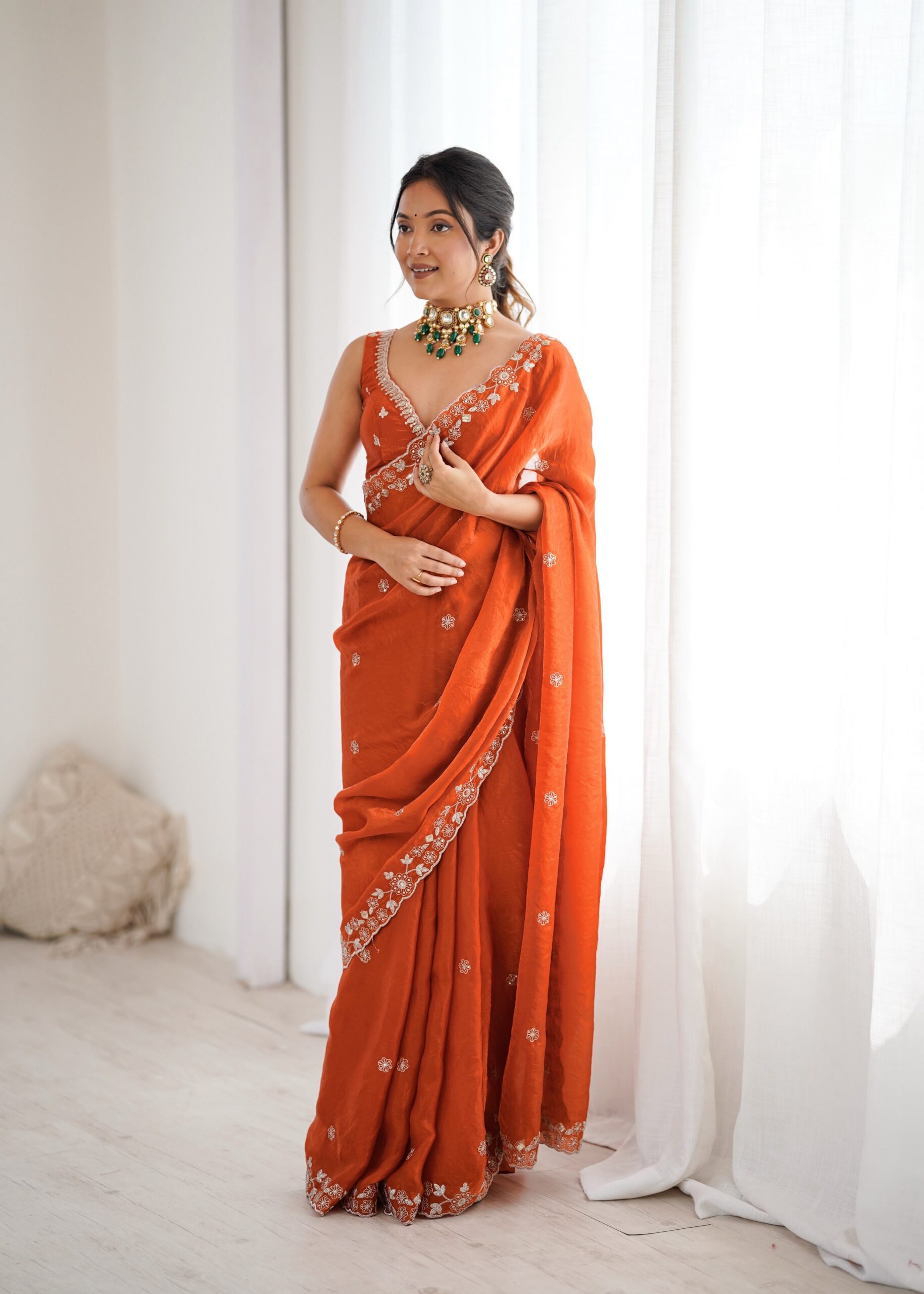 SP 61 Rust Color Fendy Silk Saree With Sequins Work. Wedding, Party, Festive, Events Get it for ₹2149. Delivery 4-6 Working Days. Online Best Shop now. | Designer Sarees, Modern Digital sarees, Sarees, Bollywood Sarees, Creative Sarees, Embroidered Sarees, Ethnic Saree, Party Wear Sarees