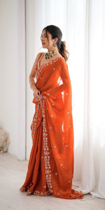 SP 61 Rust Color Fendy Silk Saree With Sequins Work. Wedding, Party, Festive, Events Get it for ₹2149. Delivery 4-6 Working Days. Online Best Shop now. | Designer Sarees, Modern Digital sarees, Sarees, Bollywood Sarees, Creative Sarees, Embroidered Sarees, Ethnic Saree, Party Wear Sarees