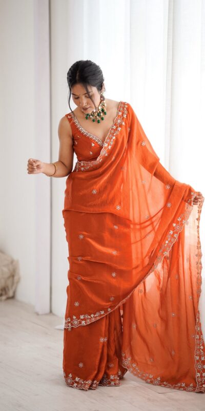 SP 61 Rust Color Fendy Silk Saree With Sequins Work. Wedding, Party, Festive, Events Get it for ₹2149. Delivery 4-6 Working Days. Online Best Shop now. | Designer Sarees, Modern Digital sarees, Sarees, Bollywood Sarees, Creative Sarees, Embroidered Sarees, Ethnic Saree, Party Wear Sarees