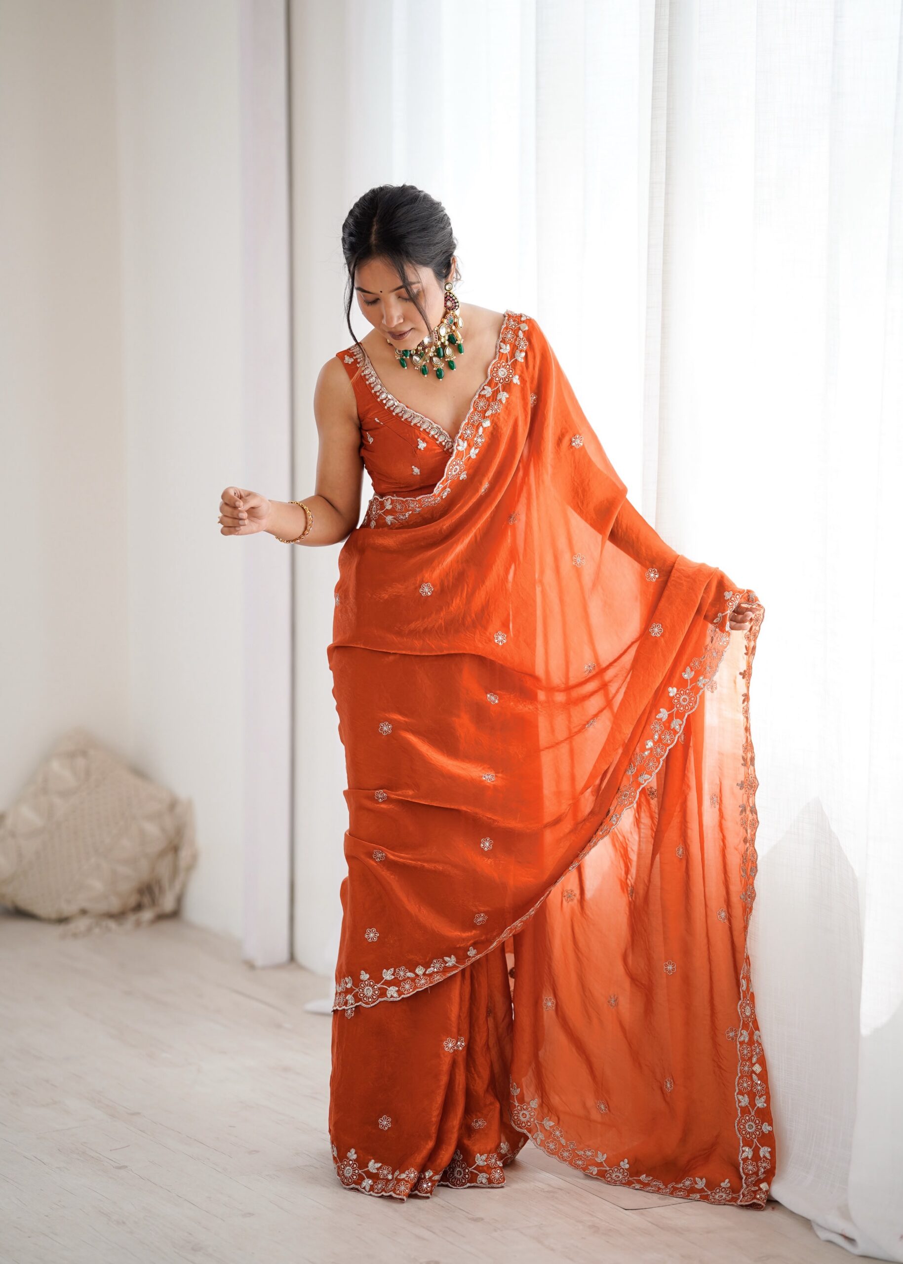 SP 61 Rust Color Fendy Silk Saree With Sequins Work. Wedding, Party, Festive, Events Get it for ₹2149. Delivery 4-6 Working Days. Online Best Shop now. | Designer Sarees, Modern Digital sarees, Sarees, Bollywood Sarees, Creative Sarees, Embroidered Sarees, Ethnic Saree, Party Wear Sarees