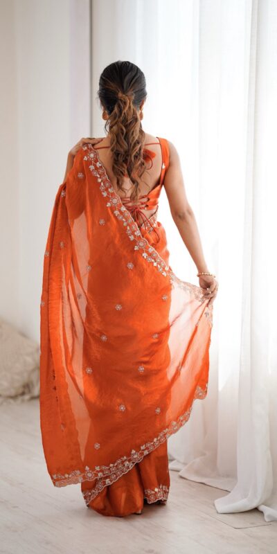 SP 61 Rust Color Fendy Silk Saree With Sequins Work. Wedding, Party, Festive, Events Get it for ₹2149. Delivery 4-6 Working Days. Online Best Shop now. | Designer Sarees, Modern Digital sarees, Sarees, Bollywood Sarees, Creative Sarees, Embroidered Sarees, Ethnic Saree, Party Wear Sarees