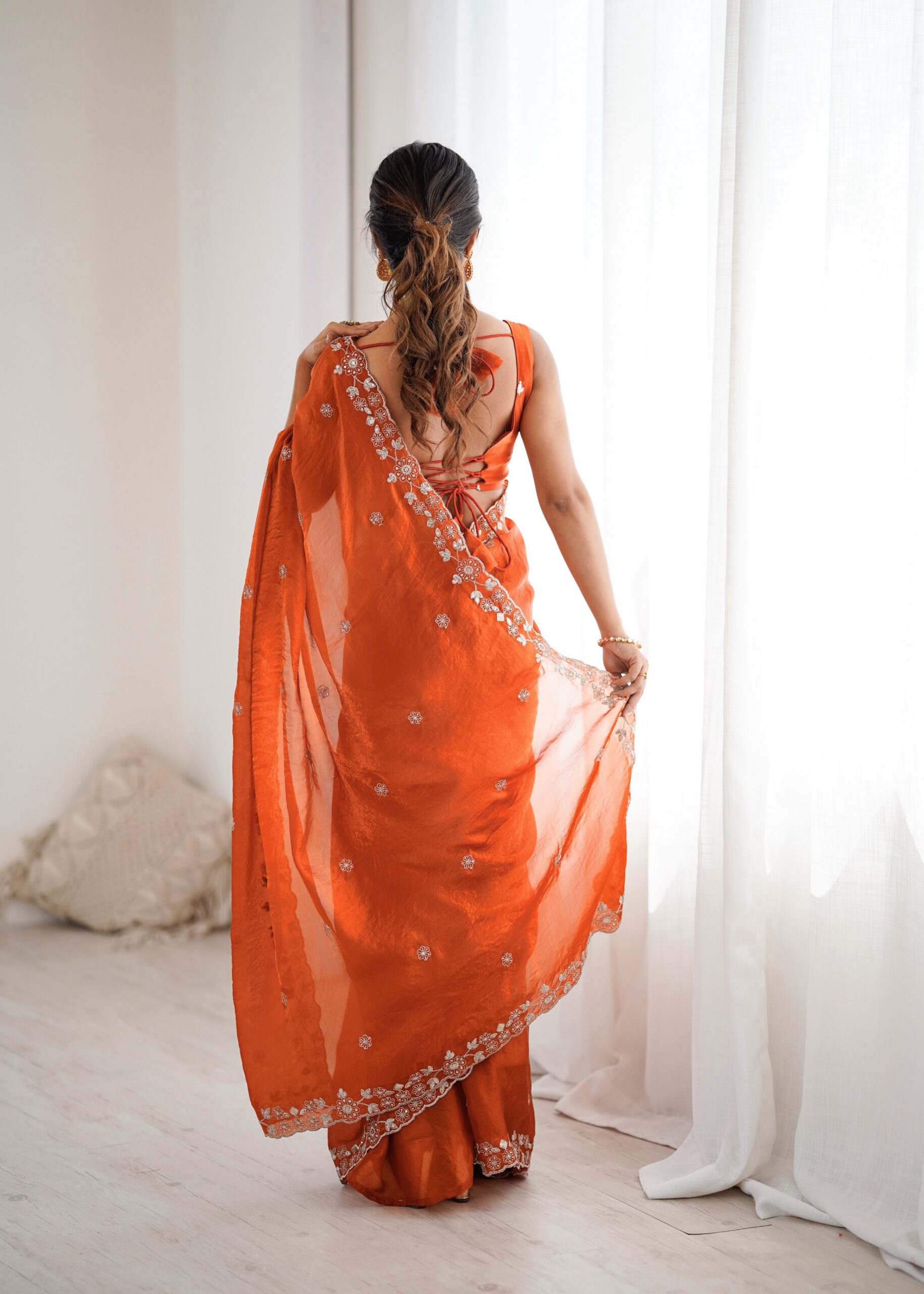SP 61 Rust Color Fendy Silk Saree With Sequins Work. Wedding, Party, Festive, Events Get it for ₹2149. Delivery 4-6 Working Days. Online Best Shop now. | Designer Sarees, Modern Digital sarees, Sarees, Bollywood Sarees, Creative Sarees, Embroidered Sarees, Ethnic Saree, Party Wear Sarees