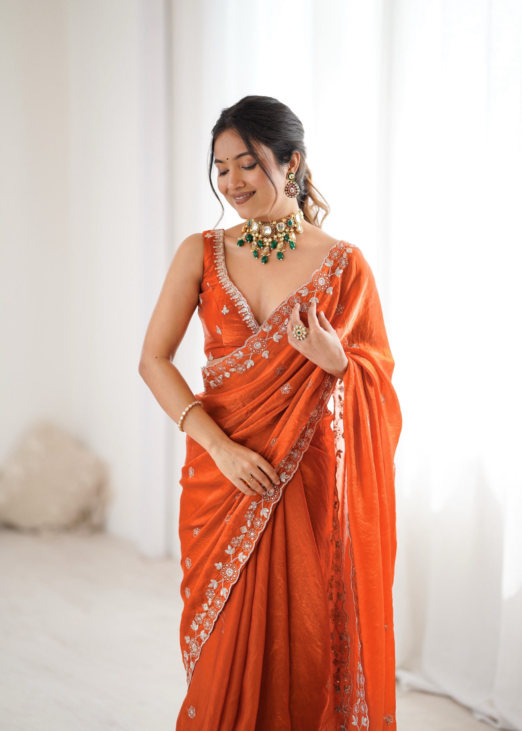 SP 61 Rust Color Fendy Silk Saree With Sequins Work. Wedding, Party, Festive, Events Get it for ₹2149. Delivery 4-6 Working Days. Online Best Shop now. | Designer Sarees, Modern Digital sarees, Sarees, Bollywood Sarees, Creative Sarees, Embroidered Sarees, Ethnic Saree, Party Wear Sarees