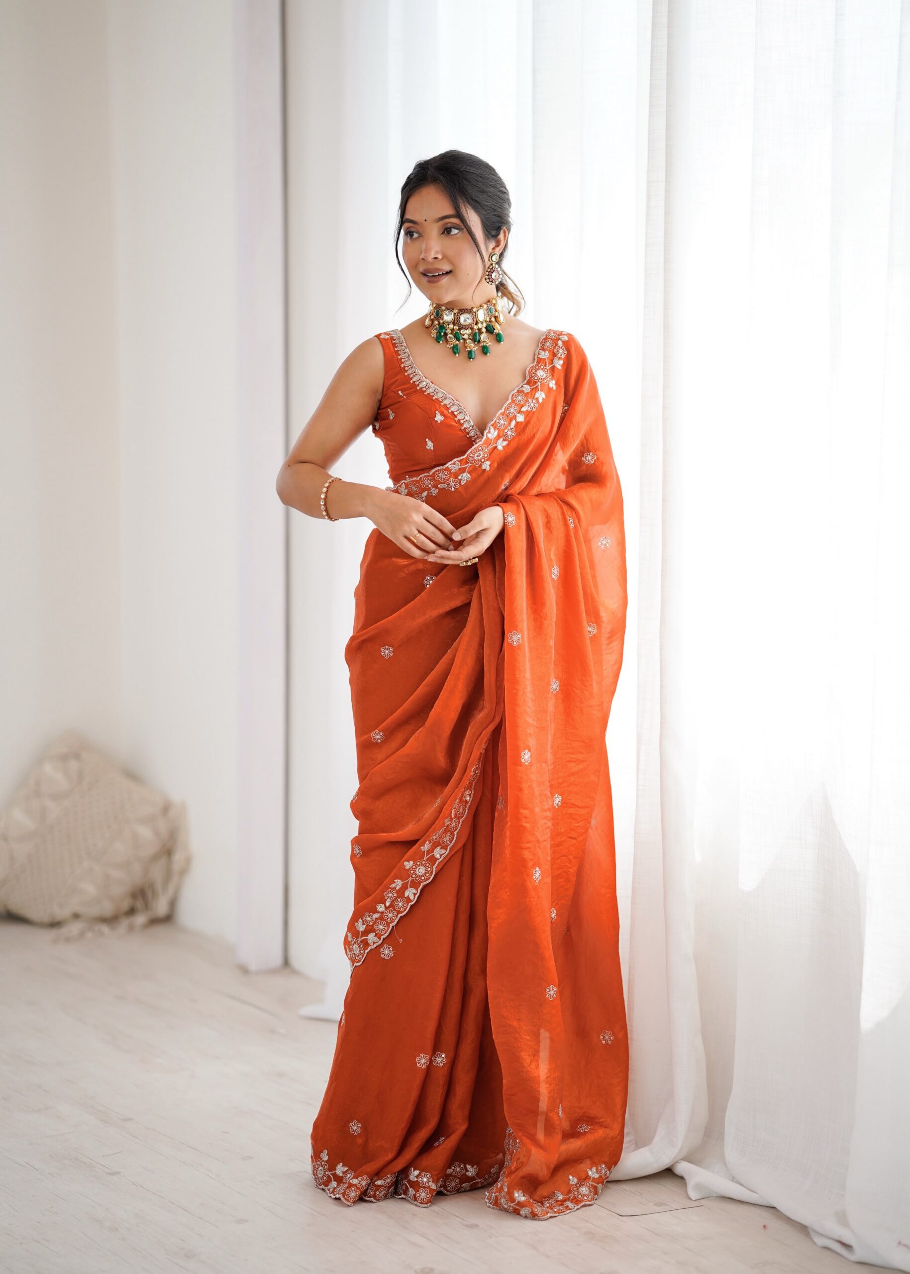 SP 61 Rust Color Fendy Silk Saree With Sequins Work. Wedding, Party, Festive, Events Get it for ₹2149. Delivery 4-6 Working Days. Online Best Shop now. | Designer Sarees, Modern Digital sarees, Sarees, Bollywood Sarees, Creative Sarees, Embroidered Sarees, Ethnic Saree, Party Wear Sarees