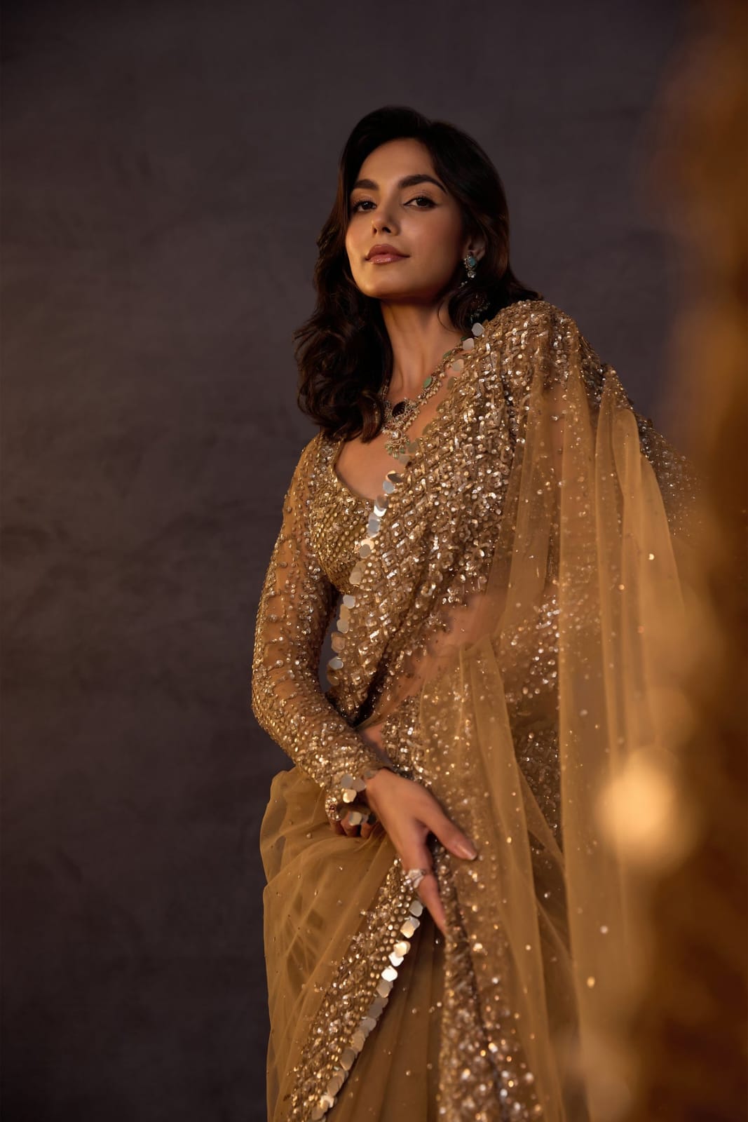 DF 3485 Chiku Butterfly Net Saree Sequence with Work & Zari Work. Introductory Price ₹1999. Delivery 4-6 Working Days. Shop now. | Designer Sarees, Modern Digital sarees, Sarees, Bollywood Sarees, Creative Sarees, Embroidered Sarees, Ethnic Saree, Party Wear Sarees