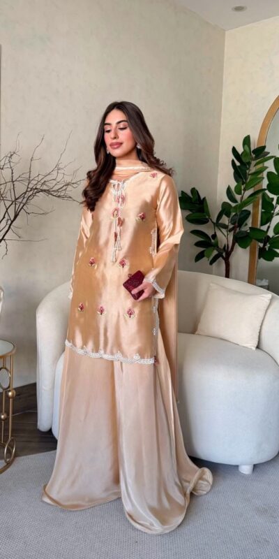 Alternative view of Super Cream Japan Satin With Embroidery Work Salwar Suit
