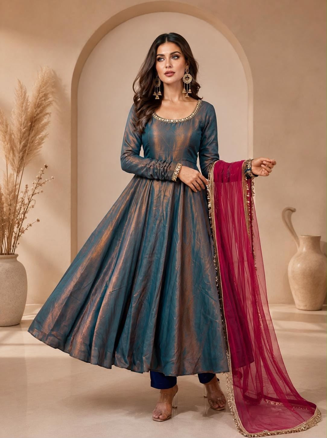 ZD 1002 Teal Fendy Silk Gown with Embroidery Work & Sequins Work. Special Price ₹2199. Delivery 4-6 Working Days. Shop now. | Gowns, Bollywood Gowns, Creative Gowns, Designer Gowns, Embroidered Gowns, Party Wear Gowns