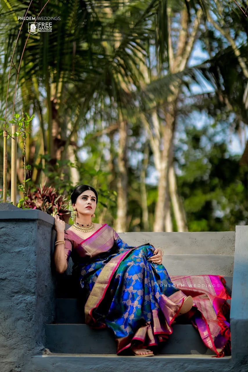 KPR 113 Royal Blue Soft Lichi Silk Saree with Lace Work & Lace Border. Introductory Price ₹1649. Delivery 4-6 Working Days. Shop now. | Designer Sarees, Modern Digital sarees, Sarees, Bollywood Sarees, Creative Sarees, Embroidered Sarees, Ethnic Saree, Party Wear Sarees
