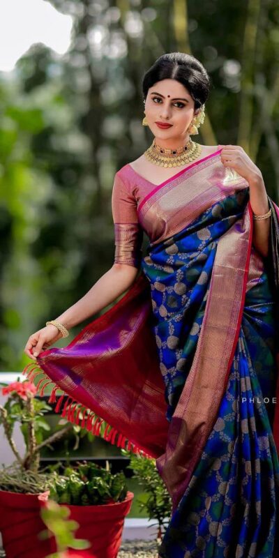 KPR 113 Royal Blue Soft Lichi Silk Saree with Lace Work & Lace Border. Introductory Price ₹1649. Delivery 4-6 Working Days. Shop now. | Designer Sarees, Modern Digital sarees, Sarees, Bollywood Sarees, Creative Sarees, Embroidered Sarees, Ethnic Saree, Party Wear Sarees
