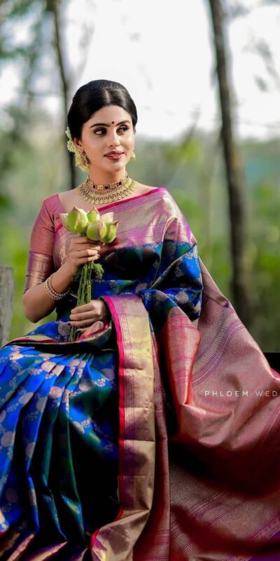 KPR 113 Royal Blue Soft Lichi Silk Saree with Lace Work & Lace Border. Introductory Price ₹1649. Delivery 4-6 Working Days. Shop now. | Designer Sarees, Modern Digital sarees, Sarees, Bollywood Sarees, Creative Sarees, Embroidered Sarees, Ethnic Saree, Party Wear Sarees