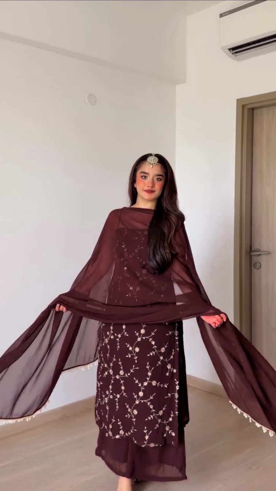 RTC 6067 Brown Faux Georgette Salwar Suit with Mirror Work & Embroidery Work. Get it for ₹2049. Delivery 4-6 Working Days. Shop now. | Jump Suits, Salwar suit, Casual Suits, Creative suits, Designer Suits, Palazzo Suits, Party Wear Suits, Patiala Suits, Straight Suits