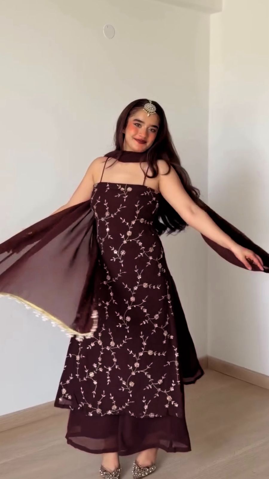 RTC 6067 Brown Faux Georgette Salwar Suit with Mirror Work & Embroidery Work. Get it for ₹2049. Delivery 4-6 Working Days. Shop now. | Jump Suits, Salwar suit, Casual Suits, Creative suits, Designer Suits, Palazzo Suits, Party Wear Suits, Patiala Suits, Straight Suits