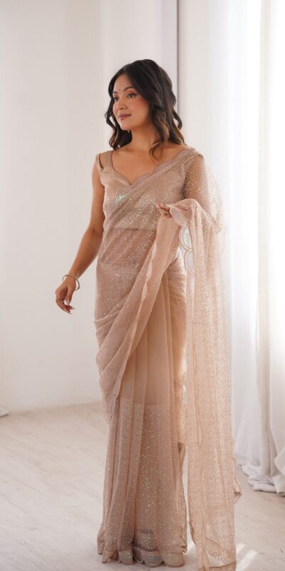 SP 90 Cream Soft Net Saree with Sequins Work & Embroidery Work. Available at ₹2299 only. Delivery 4-6 Working Days. Shop now. | Designer Sarees, Modern Digital sarees, Sarees, Bollywood Sarees, Creative Sarees, Embroidered Sarees, Ethnic Saree, Party Wear Sarees