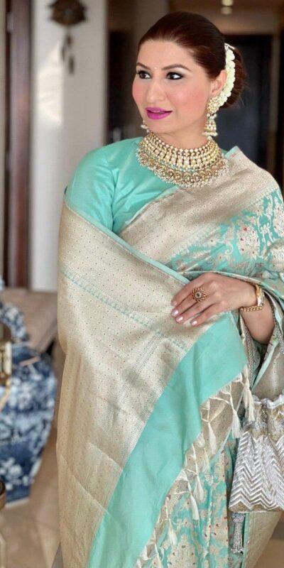 KPR 242 Sea Green Soft Lichi Silk Saree with Lace Work & Lace Border. Introductory Price ₹1649. Delivery 4-6 Working Days. Shop now. | Designer Sarees, Modern Digital sarees, Sarees, Bollywood Sarees, Creative Sarees, Embroidered Sarees, Ethnic Saree, Party Wear Sarees