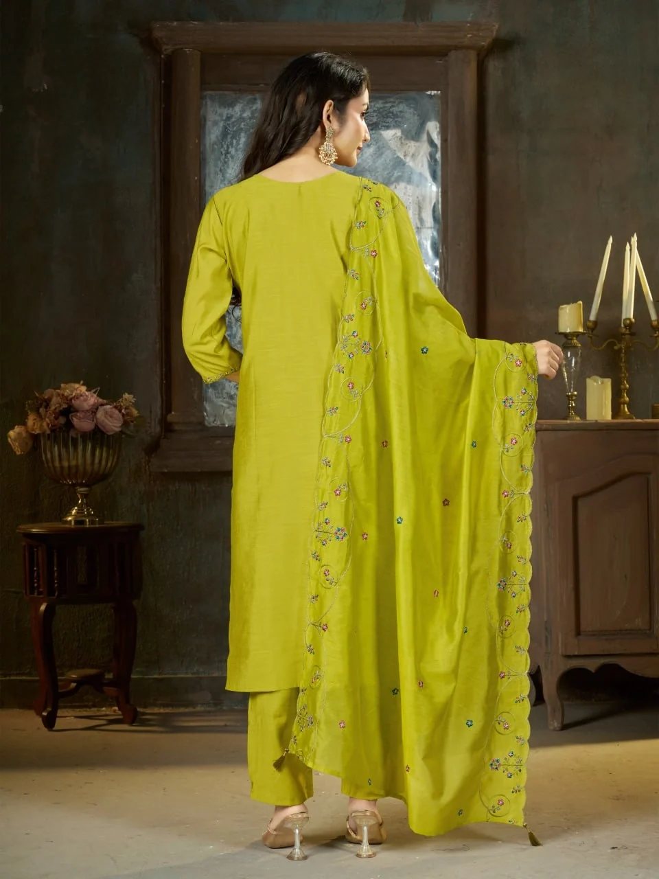 Alluring Light Green Marina Silk Thread Work Salwar Suit - Image 2
