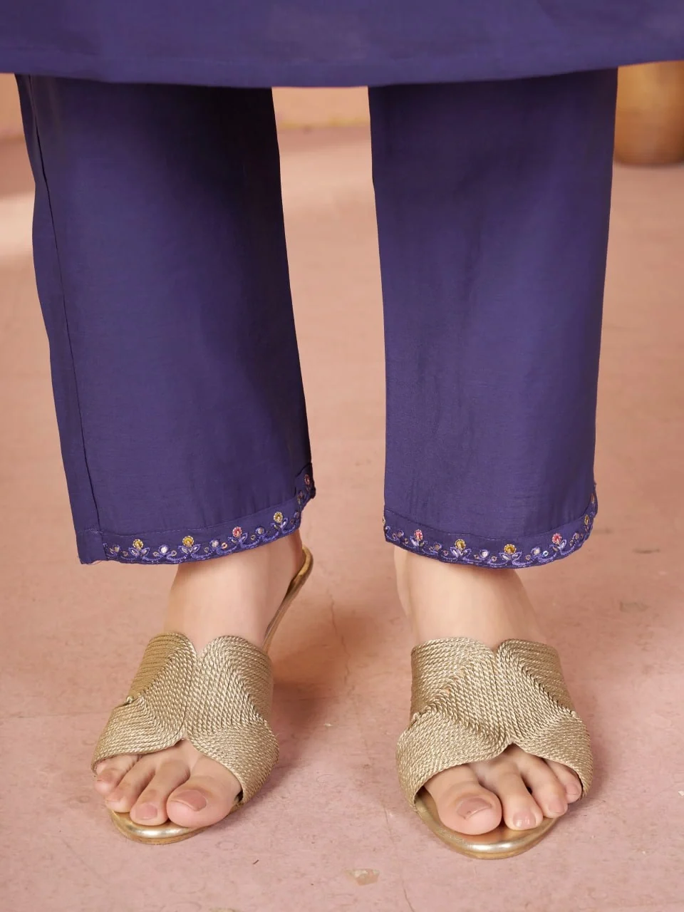 Alluring Purple Marina Silk Thread Work Salwar Suit - Image 6