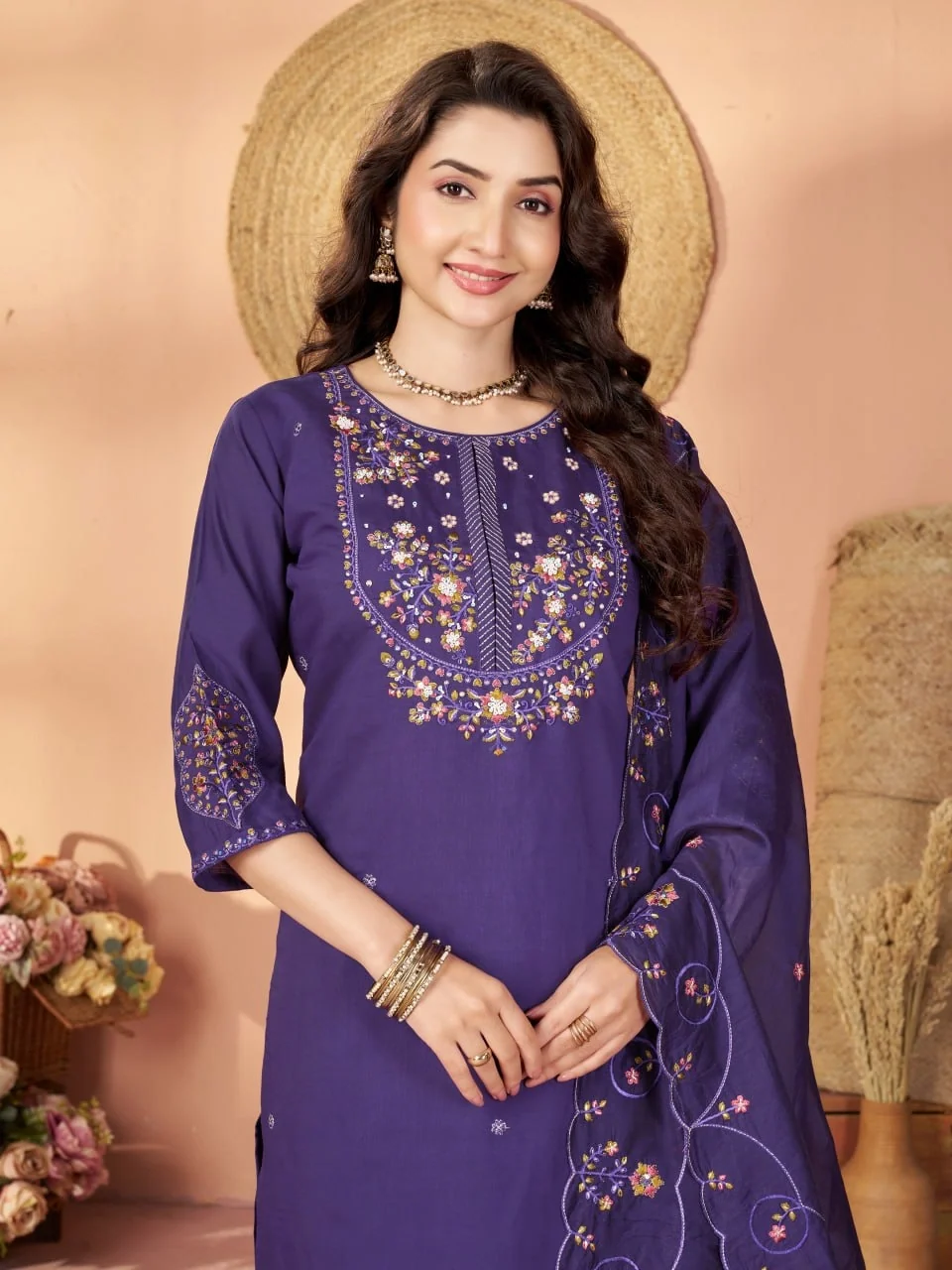 Alluring Purple Marina Silk Thread Work Salwar Suit - Image 4