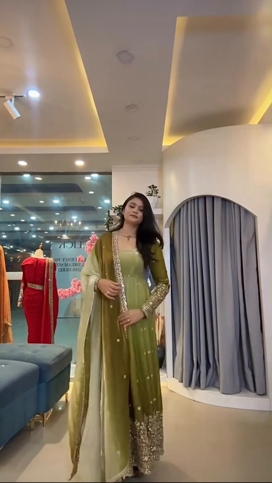 Fancy Mehendi Faux Georgette Embroider Work Gown - Image 4
