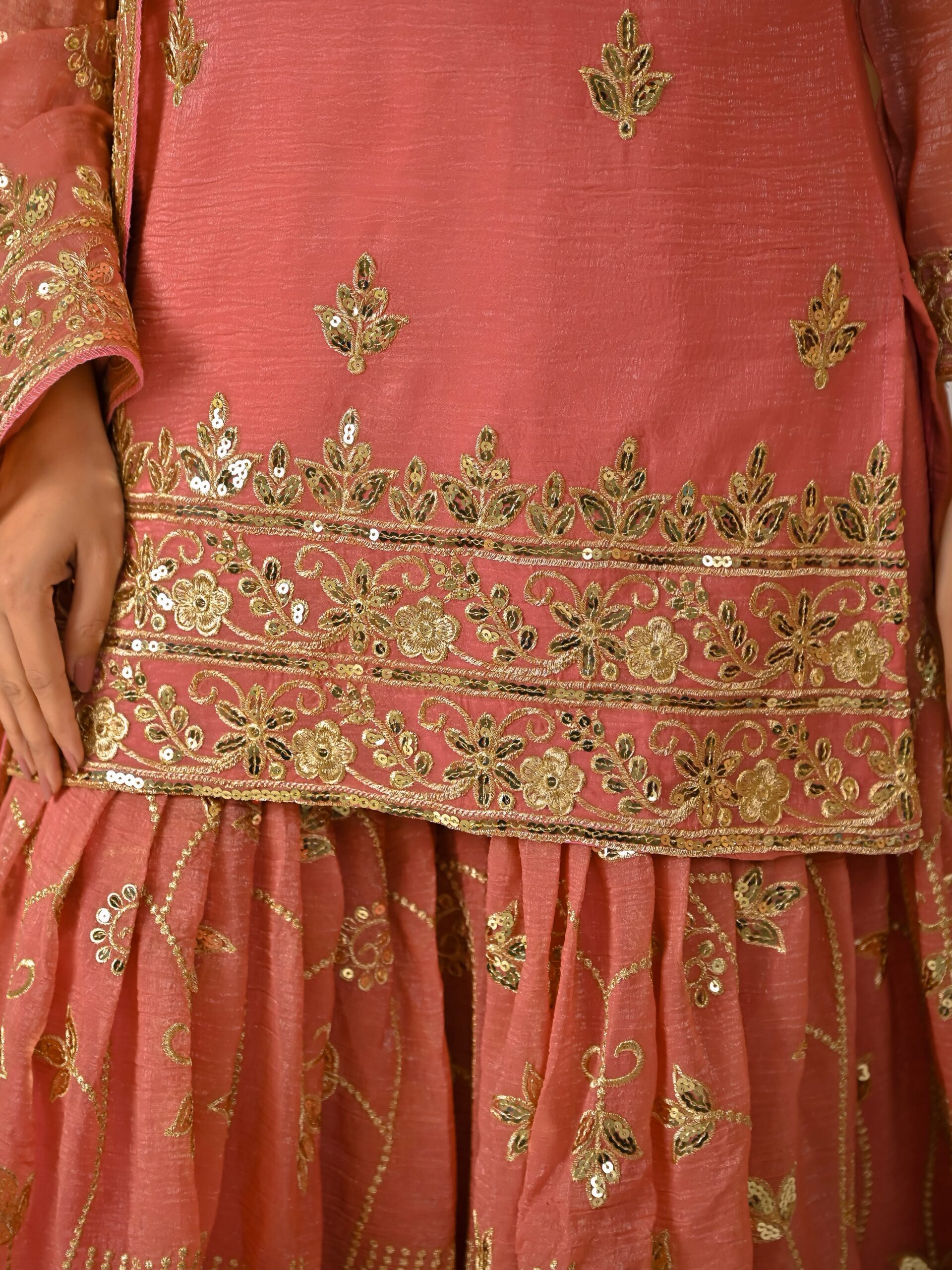 Fancy Peach Crunchy Silk Embroidery Work Salwar Suit - Image 7