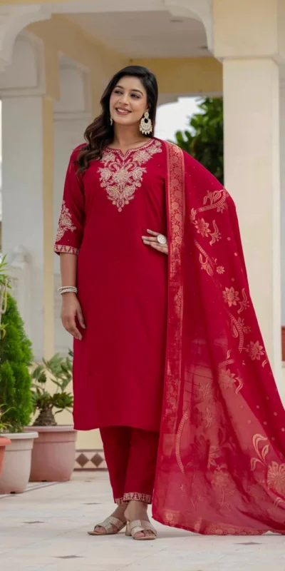 Alternative view of Nice Red Roman Silk Sequins Work Salwar Suit