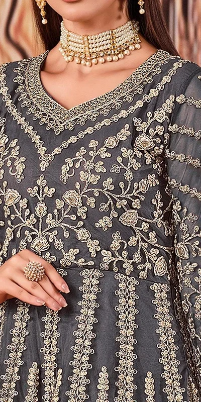 Alternative view of Super Grey Butterfly Net Sequins Work Salwar Suit