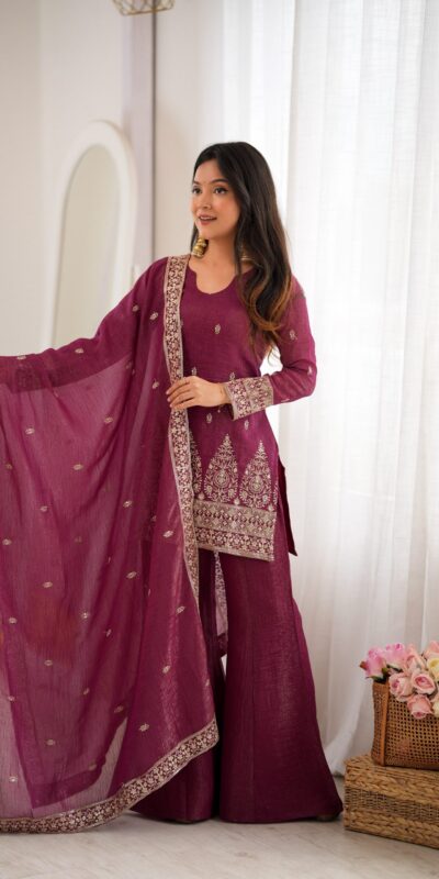 Alternative view of Super Maroon Crunchy Silk Sequence Work Salwar Suit