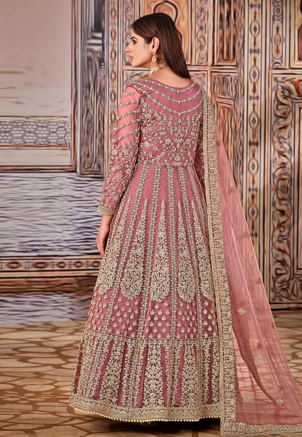 Super Pink Butterfly Net Sequins Work Salwar Suit - Image 3
