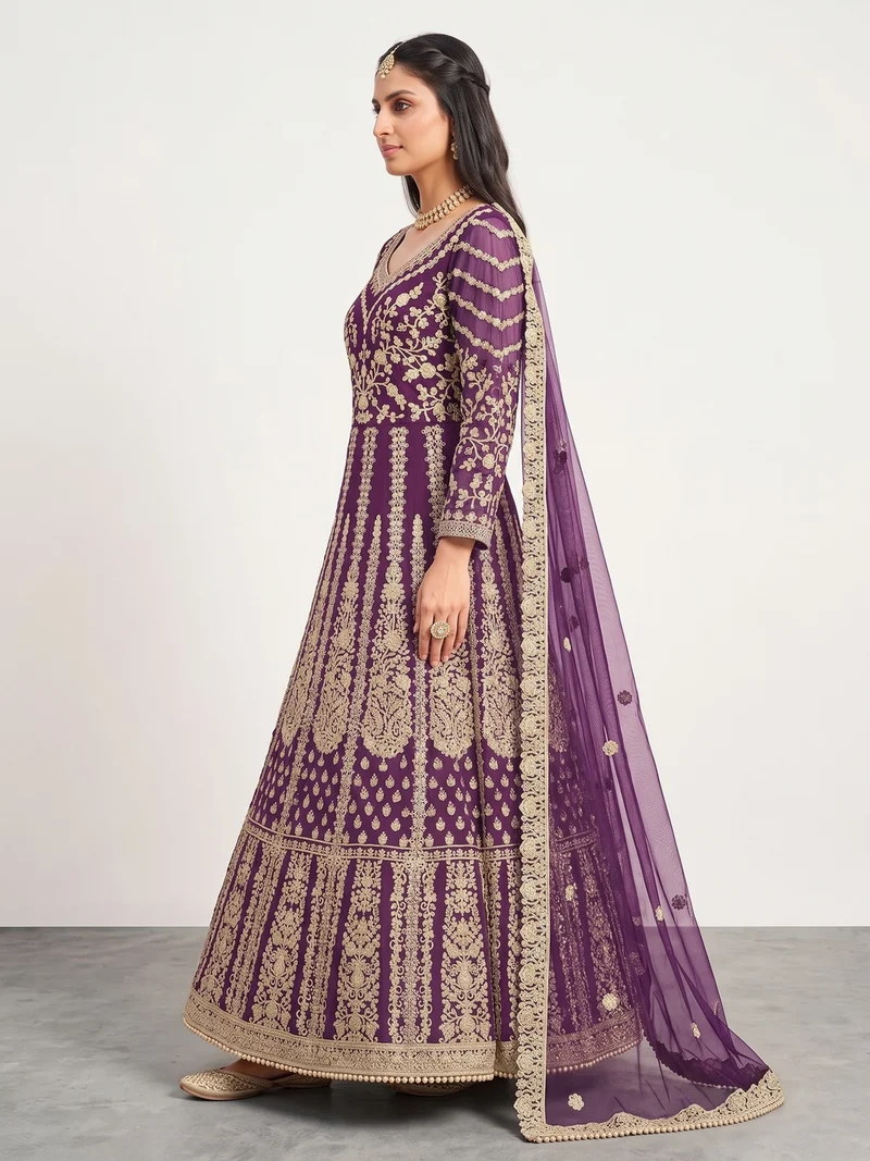 Super Purple Butterfly Net Sequins Work Salwar Suit - Image 4
