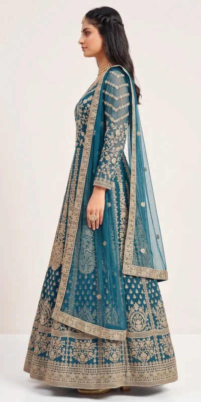Alternative view of Super Teal Butterfly Net Sequins Work Salwar Suit