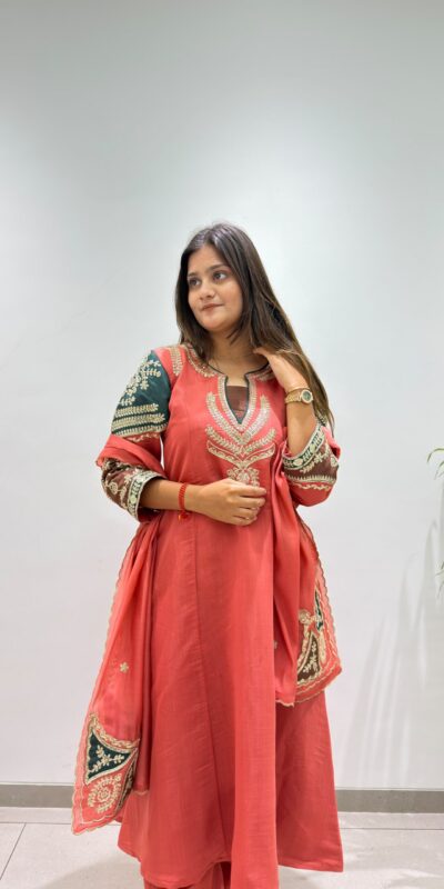 BE 509 Peach Mul Chanderi Salwar Suit with Embroidery Work & Sequins Work. Festive Deal ₹2399. Delivery 4-6 Working Days. Shop nowp | Jump Suits, Salwar suit, Casual Suits, Creative suits, Designer Suits, Palazzo Suits, Party Wear Suits, Patiala Suits, Straight Suits