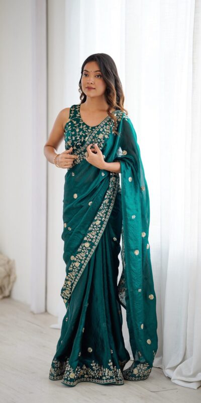 SP 89 Teal Color Fendy Silk Saree With Sequins Work. Wedding, Party, Festive, Events Get it for ₹1799. Delivery 4-6 Working Days. Online Best Shop now. | Designer Sarees, Modern Digital sarees, Sarees, Bollywood Sarees, Creative Sarees, Embroidered Sarees, Ethnic Saree, Party Wear Sarees