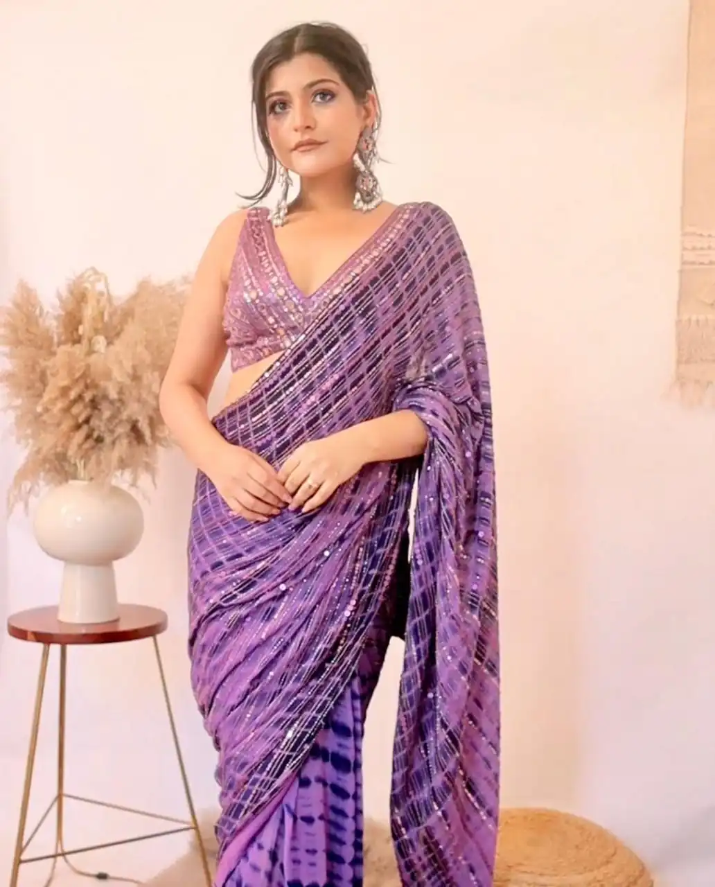 LG 1329 Purple Saree : Georgette Blouse :Taffeta Silk Double Sequence Embroidery Work With Real Mirror Hand Work Party, Wedding,@2149/- Only | Designer Sarees, Sarees, Bollywood Sarees, Creative Sarees, Embroidered Sarees, Ethnic Saree, Modern Digital sarees, Party Wear Sarees