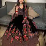 NSR 1251 Black Gown : Georgette Bottom : Micro Cotton Work : Embroidery Sequences Work With Diamond Wedding, Party, Festive,@1699/- Only | Gowns, Bollywood Gowns, Creative Gowns, Designer Gowns, Embroidered Gowns, Party Wear Gowns