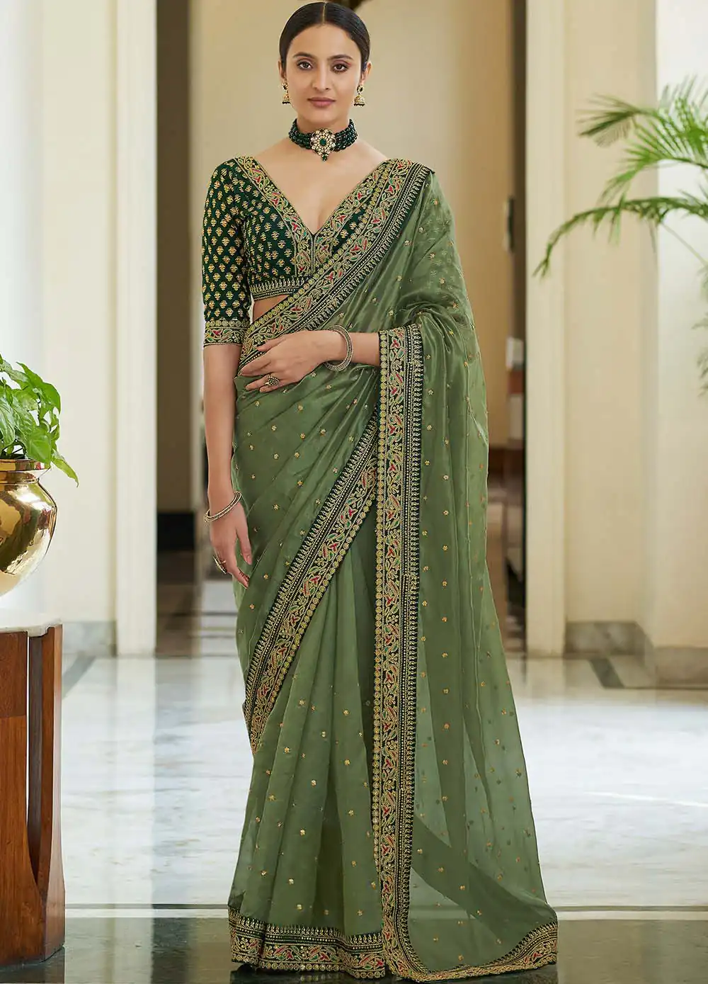 BT 1031 Green Saree : Vichitra Silk Blouse : Banglori Silk?Work : Heavy Embroidery Coding With Sequence Work Wedding, Festive, Events @1649/- | Sarees, Bollywood Sarees, Creative Sarees, Designer Sarees, Embroidered Sarees, Party Wear Sarees