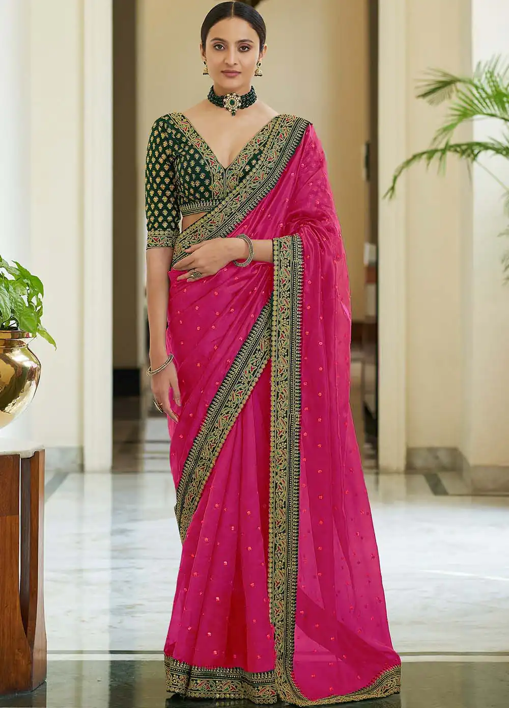 BT 1031 Pink Saree : Vichitra Silk Blouse : Banglori Silk Work : Heavy Embroidery Coding With Sequence Work Wedding, Festive, Events @1649/- | Designer Sarees, Sarees, Bollywood Sarees, Creative Sarees, Embroidered Sarees, Party Wear Sarees