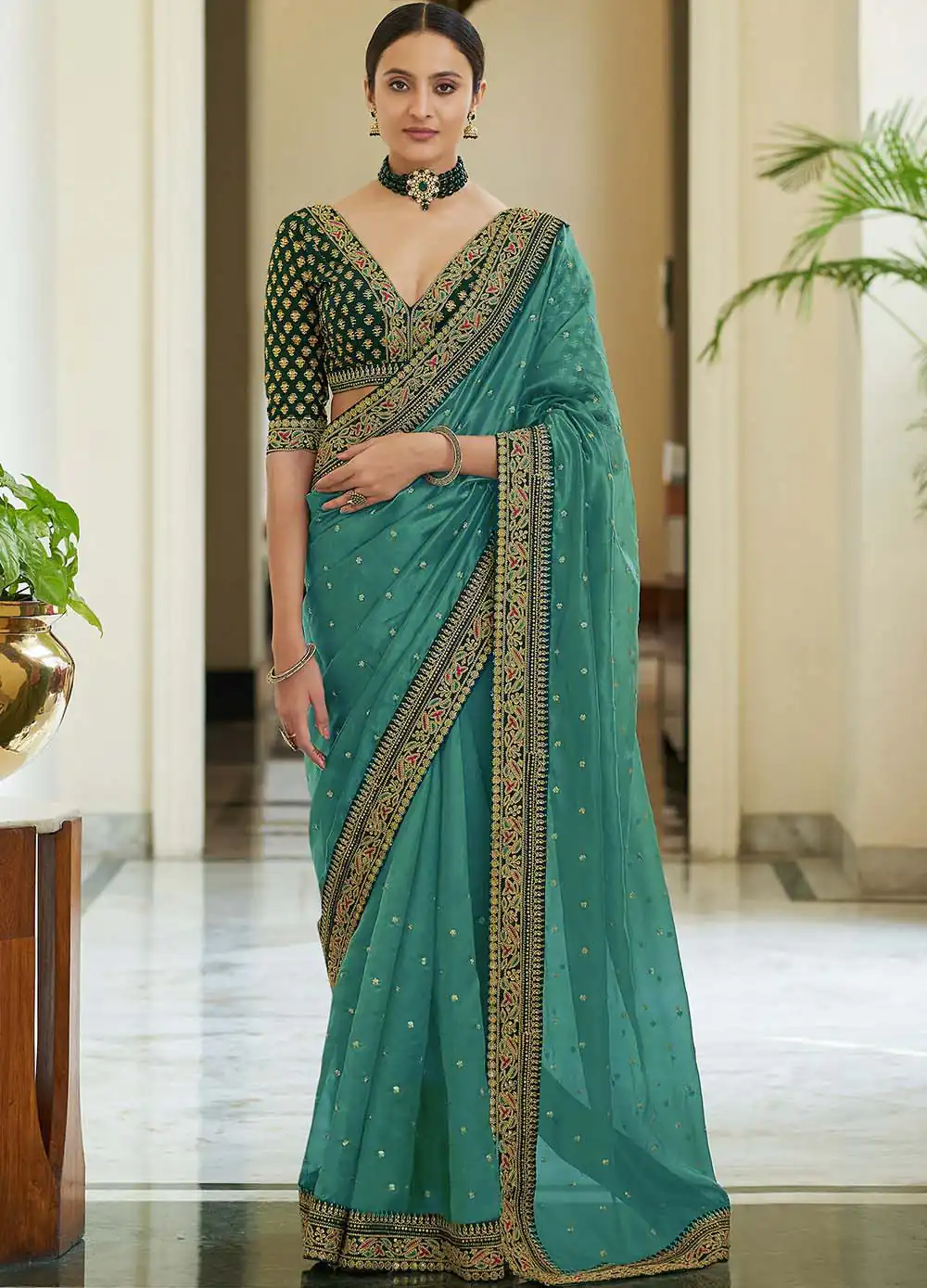 BT 1031 Sea Green Saree : Vichitra Silk Blouse : Banglori Silk Work : Heavy Embroidery Coding & Sequence Work Wedding, Festive Events @1649/- | Designer Sarees, Embroidered Sarees, Sarees, Bollywood Sarees, Creative Sarees, Party Wear Sarees
