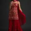 NSR 1301 Red Top : Georgette Work : Heavy Embroidery With Real Mirror Work Sharara : Georgette Wedding, Party, Festive, Events @1849/- | Casual Suits, Salwar suit, Creative suits, Designer Suits, Palazzo Suits, Party Wear Suits, Straight Suits