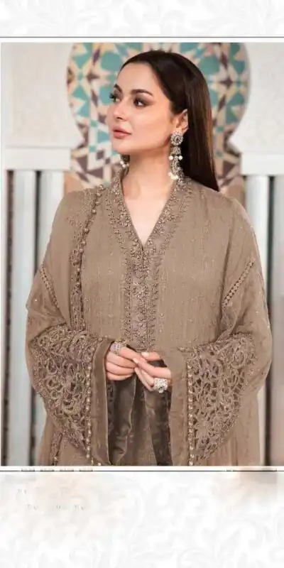 FC 1091 Brown?Gown :?Heavy Faux Georgette?Work : Embroidery Work Casual, Wedding, Festive, Events Brown Color Gown @2049/- | Salwar suit, Casual Suits, Creative suits, Designer Suits, Palazzo Suits, Party Wear Suits, Straight Suits