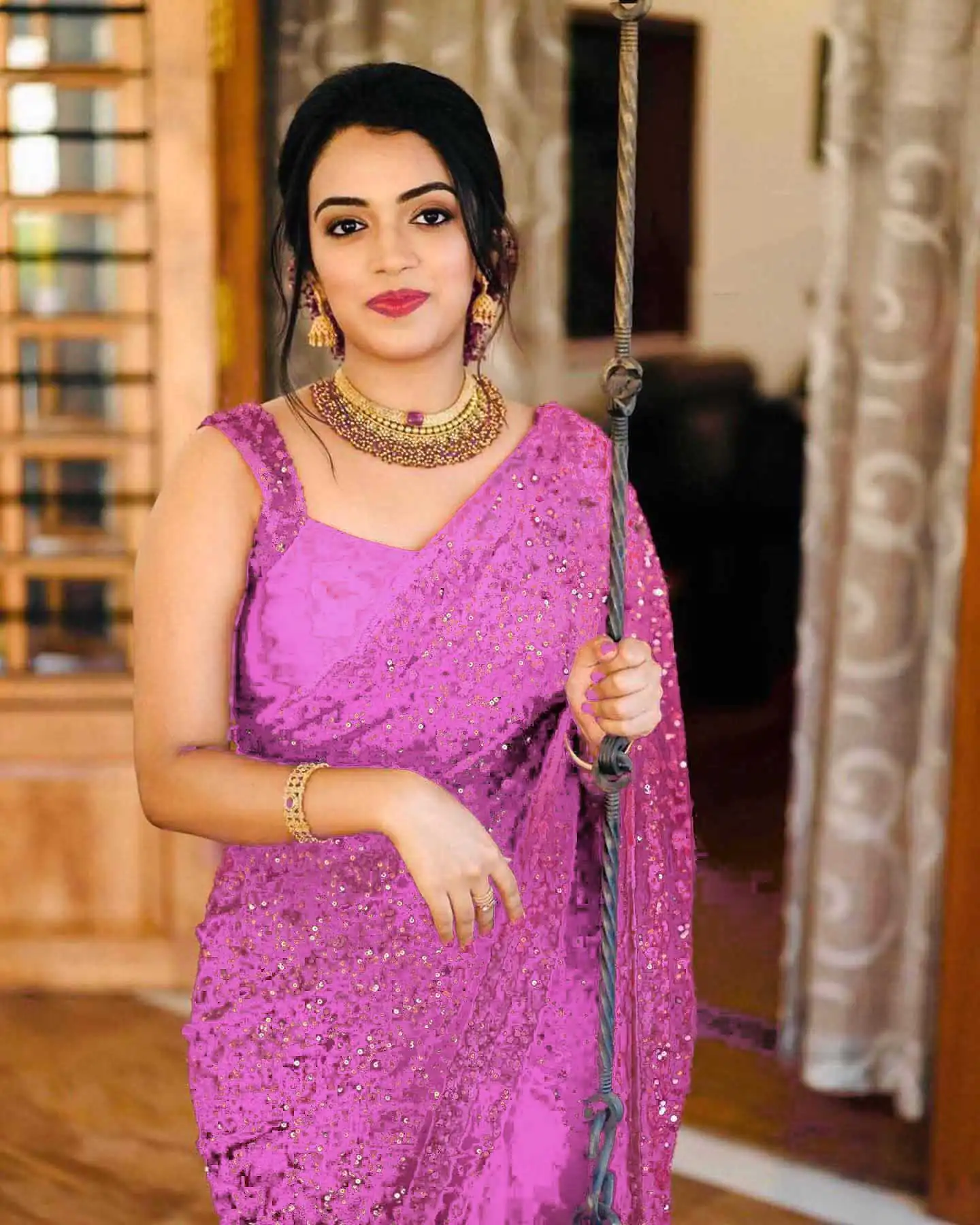 KT 152 Pink Saree Fabrics : Georgette?Saree Work?: Heavy Sequence?Party Wear Pink Color Georgette Sequence Work Saree For Women's @1599/- | Sarees, Bollywood Sarees, Designer Sarees, Embroidered Sarees, Party Wear Sarees