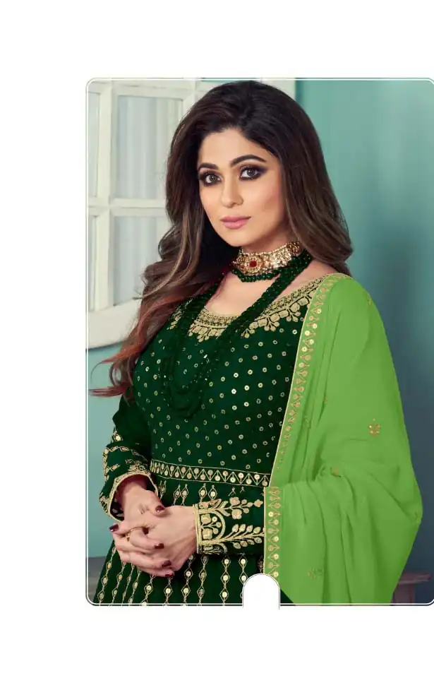 FC 8544 Green?Green Gown : Georgette?Work : Sequence Embroidery Work Casual, Wedding, Festive, Events, Designer Party Wear, Gown @2299/- | Gowns, Bollywood Gowns, Creative Gowns, Designer Gowns, Embroidered Gowns, Party Wear Gowns, Salwar suit, Casual Suits, Designer Suits